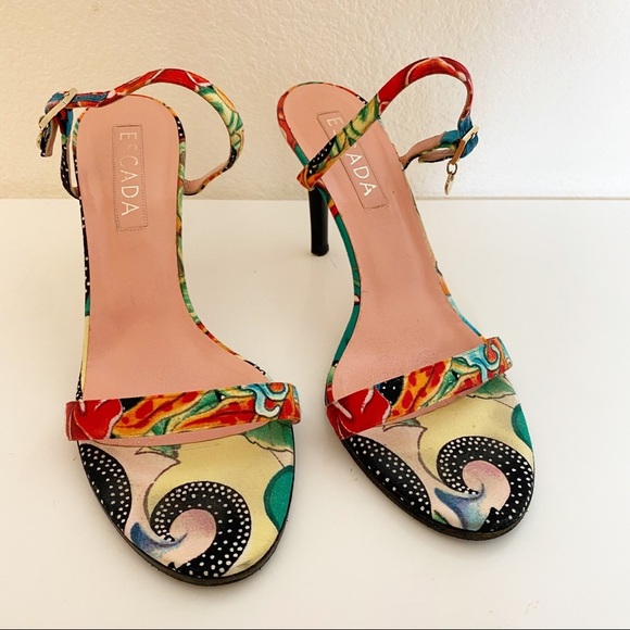 ESCADA- Colorful Strappy Heels Size 39/ US 9 - Picture 1 of 9